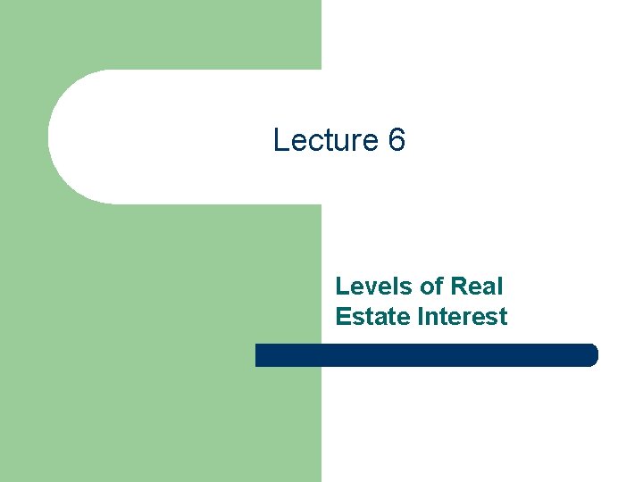 Lecture 6 Levels of Real Estate Interest 