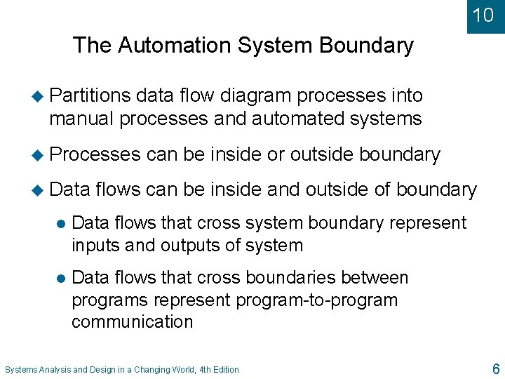 10 The Automation System Boundary u Partitions data flow diagram processes into manual processes