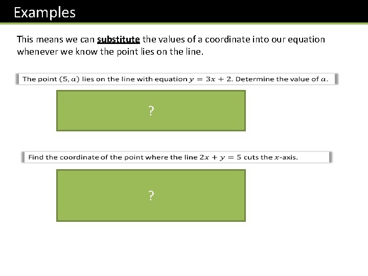 Examples This means we can substitute the values of a coordinate into our equation