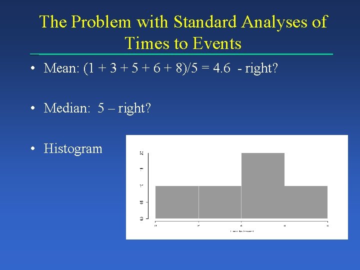 The Problem with Standard Analyses of Times to Events • Mean: (1 + 3