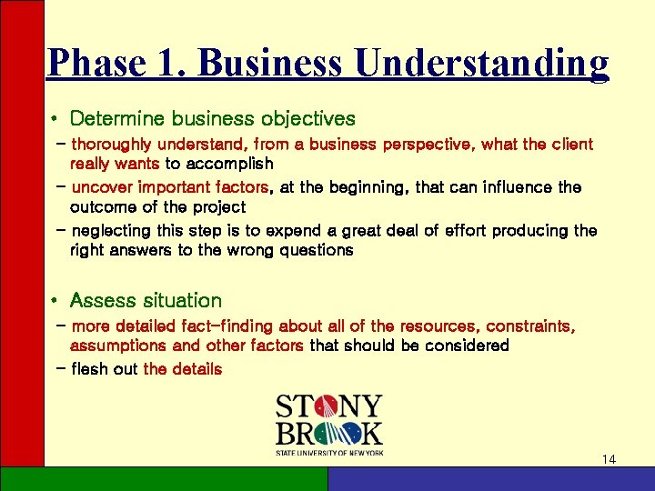 Phase 1. Business Understanding • Determine business objectives - thoroughly understand, from a business Phase 1. Business Understanding • Determine business objectives - thoroughly understand, from a business