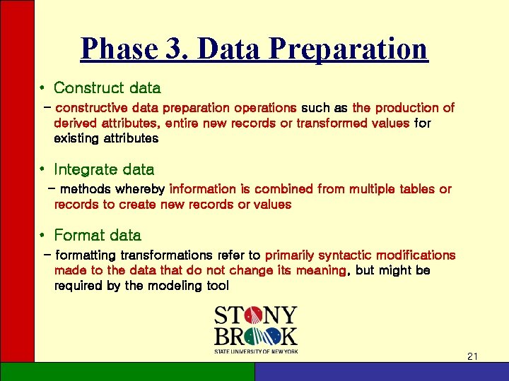 Phase 3. Data Preparation • Construct data - constructive data preparation operations such as Phase 3. Data Preparation • Construct data - constructive data preparation operations such as