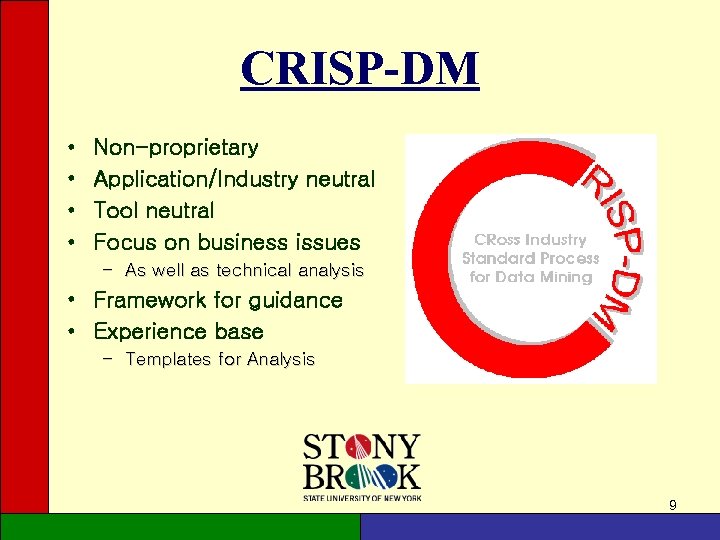 CRISP-DM • • Non-proprietary Application/Industry neutral Tool neutral Focus on business issues – As CRISP-DM • • Non-proprietary Application/Industry neutral Tool neutral Focus on business issues – As