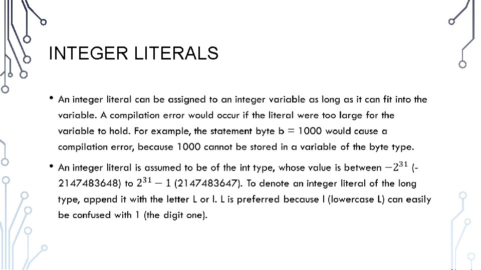 INTEGER LITERALS • 