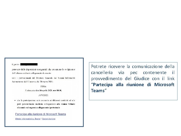Potrete ricevere la comunicazione della cancelleria via pec contenente il provvedimento del Giudice con