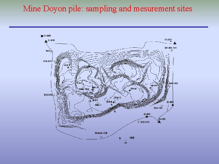 Mine Doyon pile: sampling and mesurement sites 