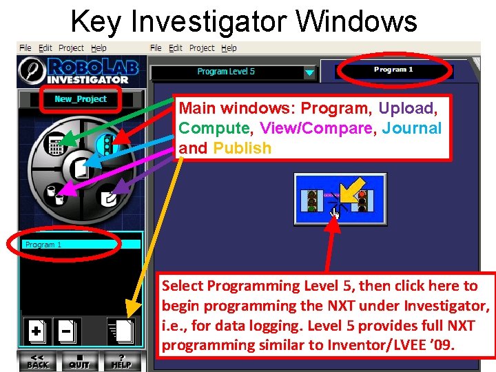 Key Investigator Windows Main windows: Program, Upload, Compute, View/Compare, Journal and Publish Select Programming