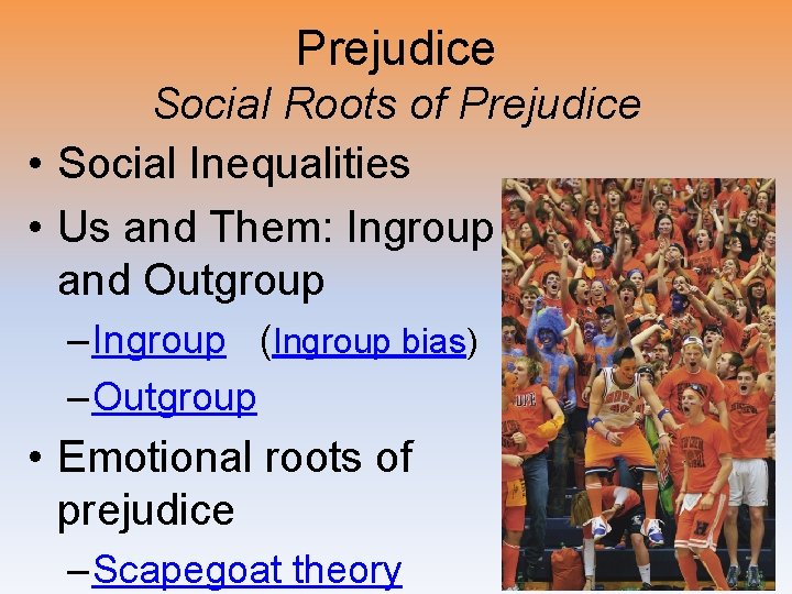 Prejudice Social Roots of Prejudice • Social Inequalities • Us and Them: Ingroup and