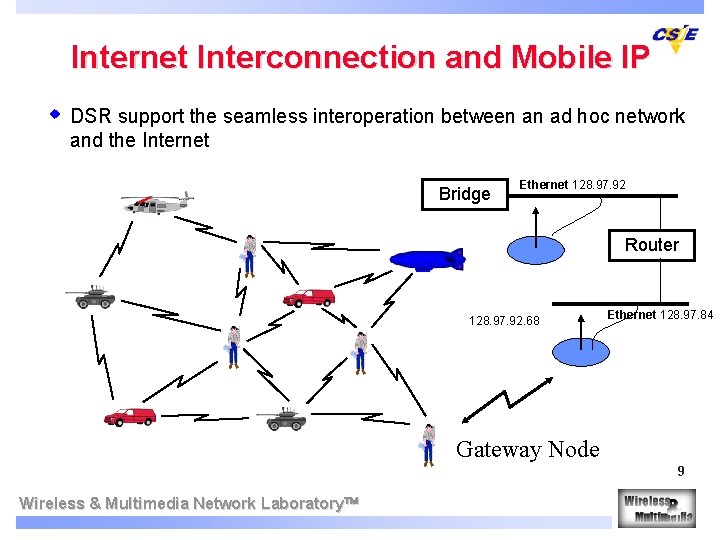 Internet Interconnection and Mobile IP w DSR support the seamless interoperation between an ad