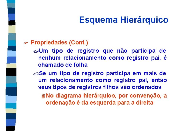 Esquema Hierárquico F Propriedades (Cont. ) /Um tipo de registro que não participa de