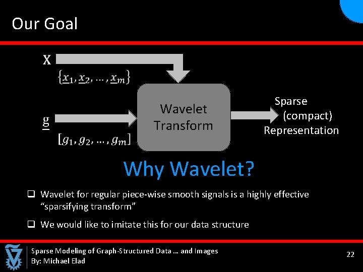  Our Goal Wavelet Transform Sparse (compact) Representation Why Wavelet? q Wavelet for regular