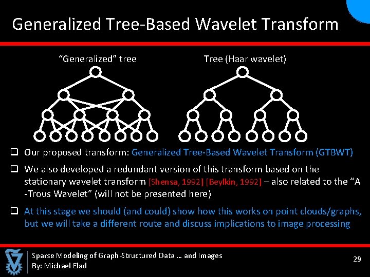  Generalized Tree-Based Wavelet Transform “Generalized” tree Tree (Haar wavelet) q Our proposed transform: