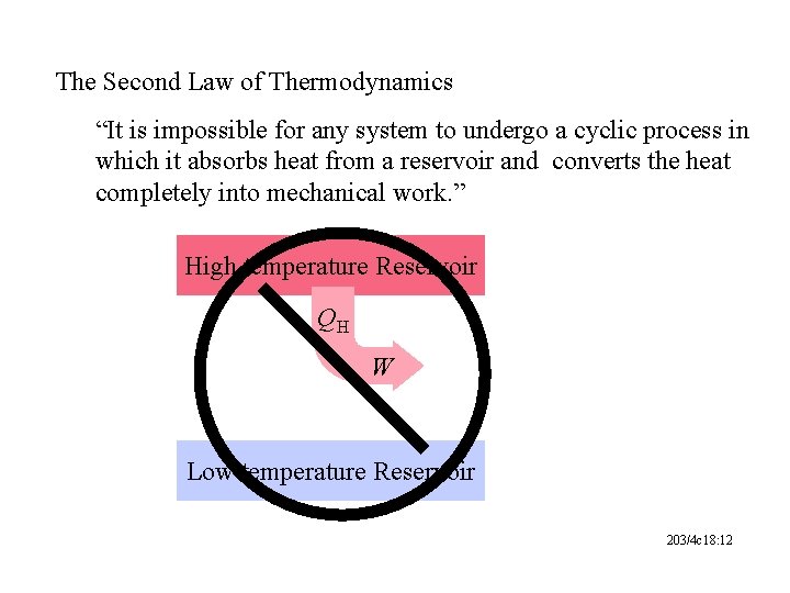 The Second Law of Thermodynamics “It is impossible for any system to undergo a