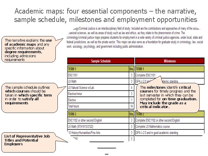 Academic maps: four essential components – the narrative, sample schedule, milestones and employment opportunities