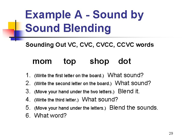 Example A - Sound by Sound Blending Sounding Out VC, CVCC, CCVC words mom