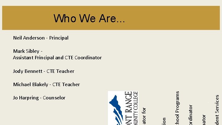Who We Are. . . Neil Anderson - Principal Mark Sibley Assistant Principal and