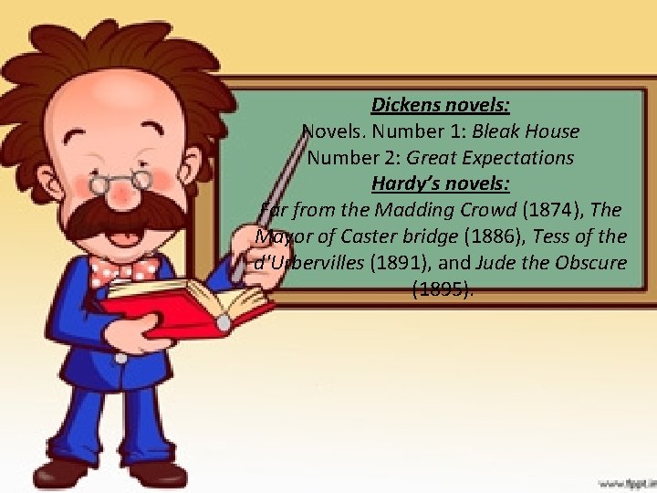 Dickens novels: Novels. Number 1: Bleak House Number 2: Great Expectations Hardy’s novels: Far