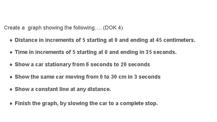 Create a graph showing the following…. (DOK 4) ● Distance in increments of 5