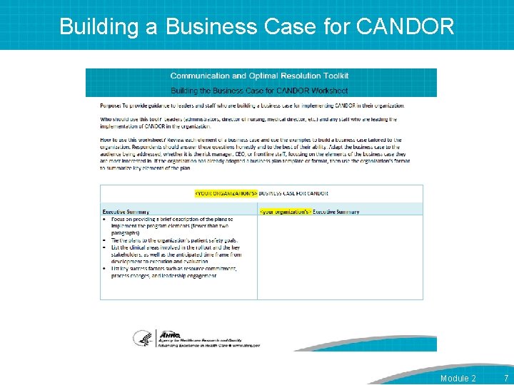 Building a Business Case for CANDOR Module 2 7 