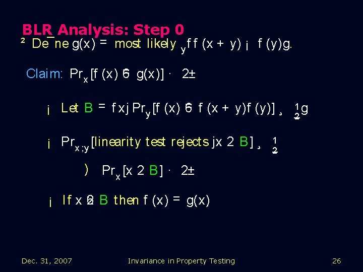 BLR Analysis: Step 0 ² De¯ne g(x) = most likely y f f (x