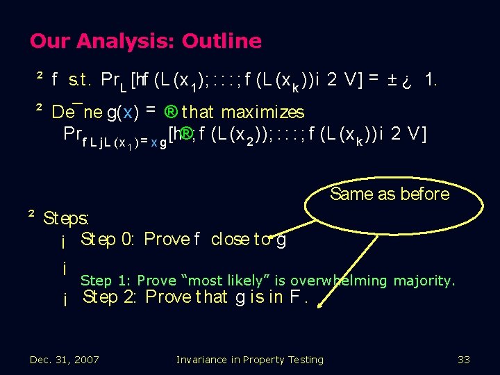 Our Analysis: Outline ² f s. t. Pr L [hf (L (x 1 );