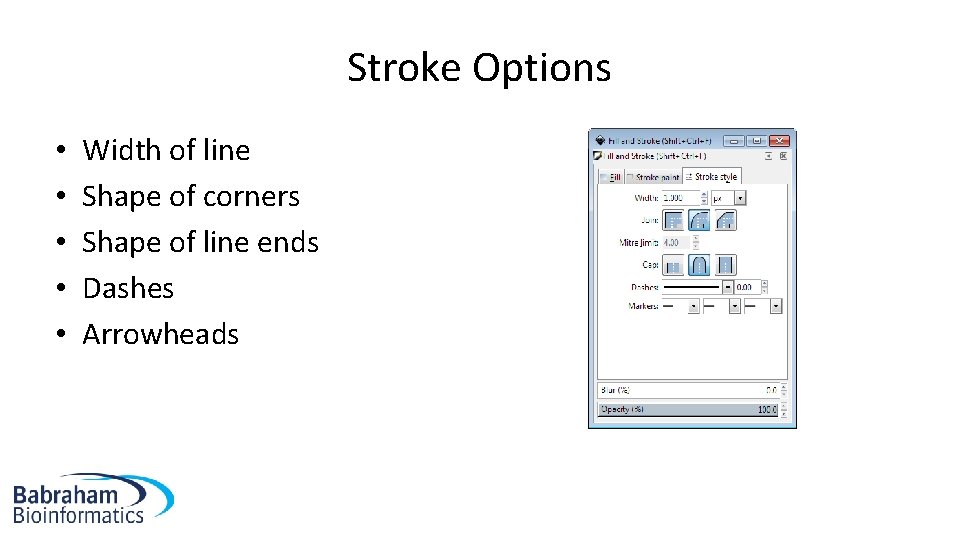 Stroke Options • • • Width of line Shape of corners Shape of line