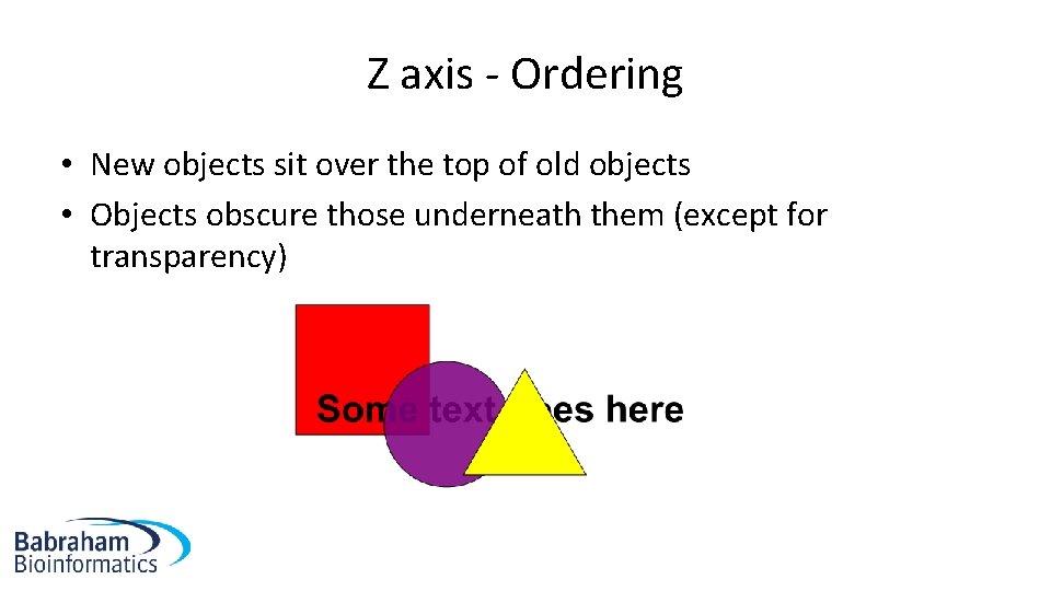 Z axis - Ordering • New objects sit over the top of old objects