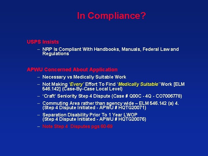 In Compliance? USPS Insists – NRP Is Compliant With Handbooks, Manuals, Federal Law and