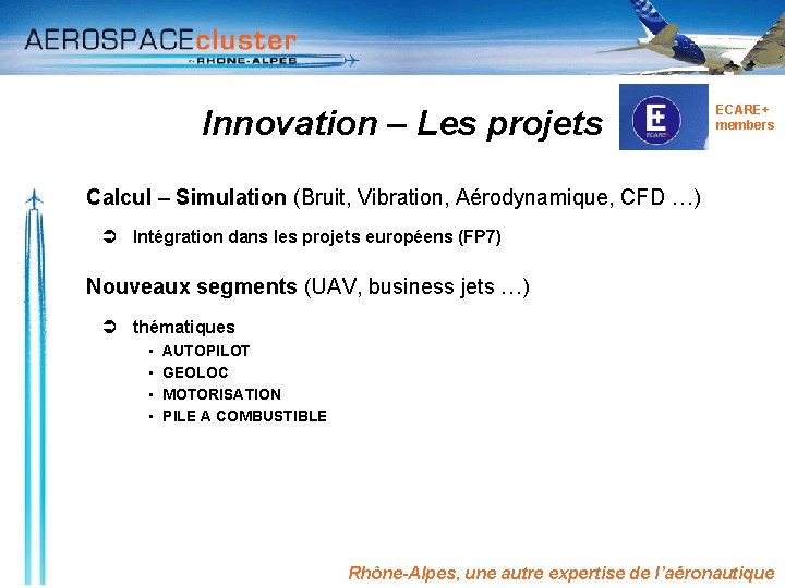 Innovation – Les projets ECARE+ members Calcul – Simulation (Bruit, Vibration, Aérodynamique, CFD …)