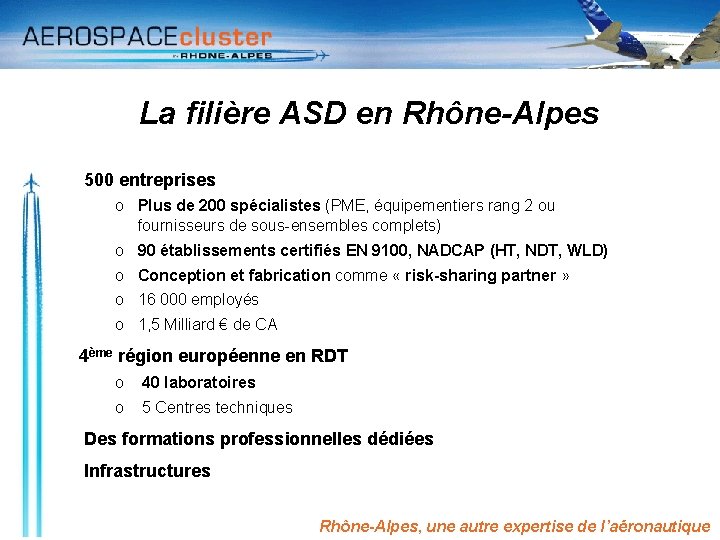 La filière ASD en Rhône-Alpes 500 entreprises o Plus de 200 spécialistes (PME, équipementiers