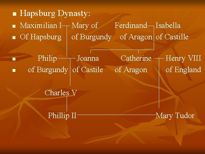 n n n Hapsburg Dynasty: Maximilian I Of Hapsburg Mary of Ferdinand Isabella of