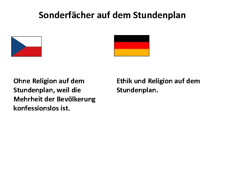 Sonderfächer auf dem Stundenplan Ohne Religion auf dem Stundenplan, weil die Mehrheit der Bevölkerung