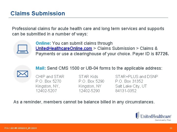 Claims Submission Professional claims for acute health care and long term services and supports