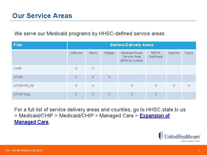 Our Service Areas We serve our Medicaid programs by HHSC-defined service areas. Plan Service