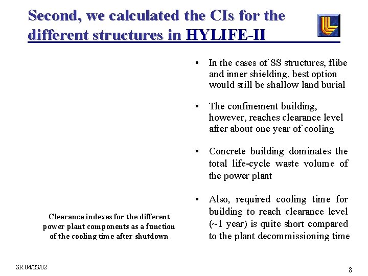 Second, we calculated the CIs for the different structures in HYLIFE-II • In the