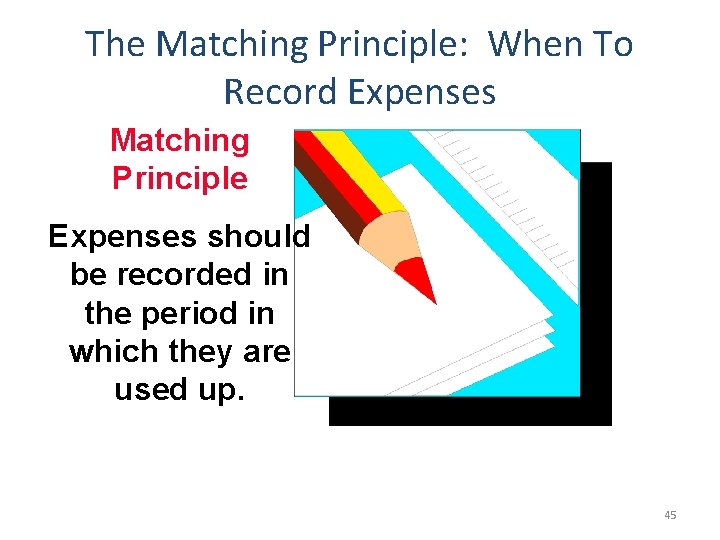 The Matching Principle: When To Record Expenses Matching Principle Expenses should be recorded in