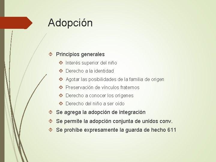 Adopción Principios generales Interés superior del niño Derecho a la identidad Agotar las posibilidades