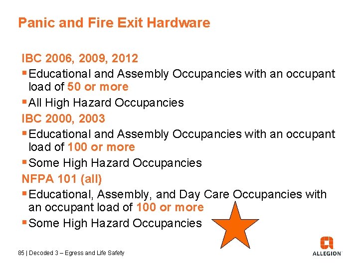 Panic and Fire Exit Hardware IBC 2006, 2009, 2012 § Educational and Assembly Occupancies Panic and Fire Exit Hardware IBC 2006, 2009, 2012 § Educational and Assembly Occupancies