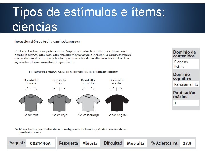 Tipos de estímulos e ítems: ciencias 