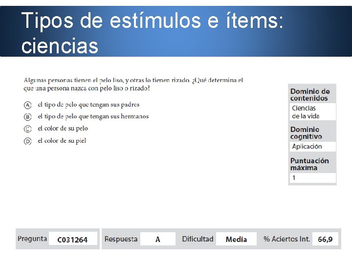 Tipos de estímulos e ítems: ciencias 