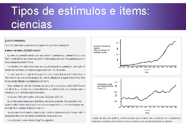 Tipos de estímulos e ítems: ciencias 