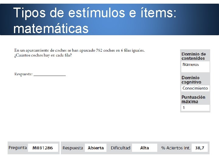 Tipos de estímulos e ítems: matemáticas 