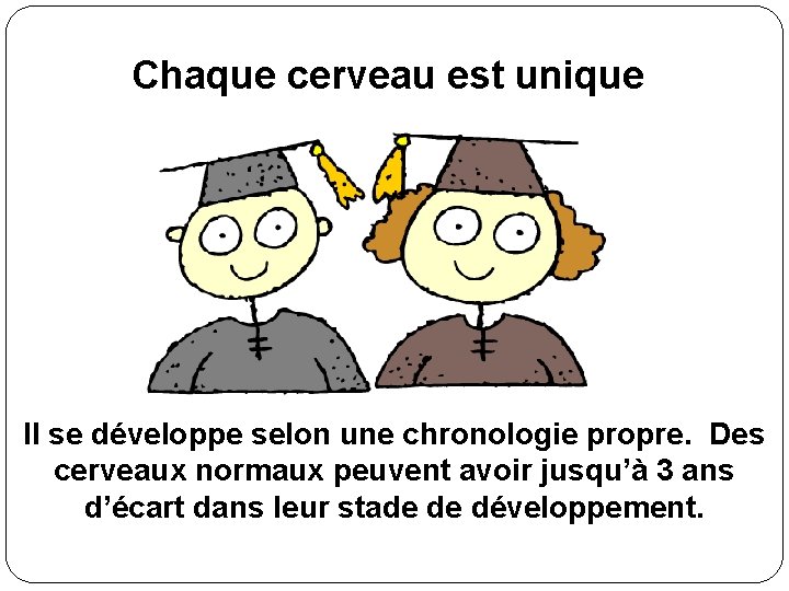 Chaque cerveau est unique Il se développe selon une chronologie propre. Des cerveaux normaux