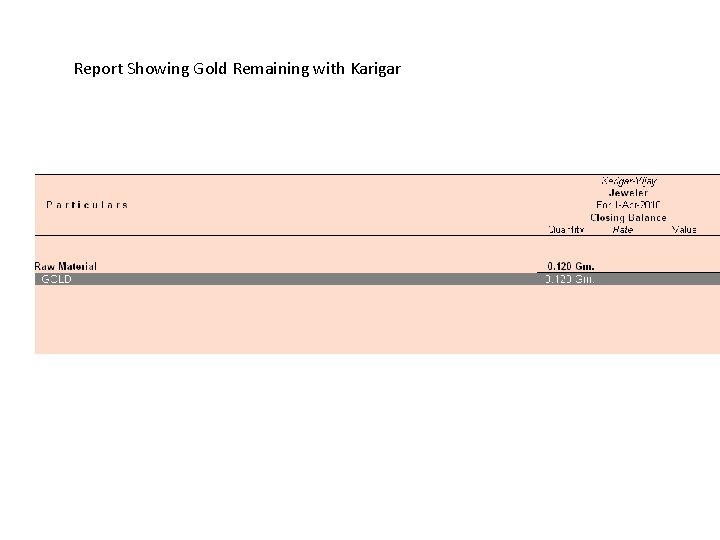 Report Showing Gold Remaining with Karigar 