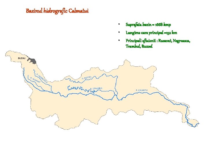 Bazinul hidrografic Calmatui • • Suprafata bazin = 1668 kmp Lungime curs principal =152