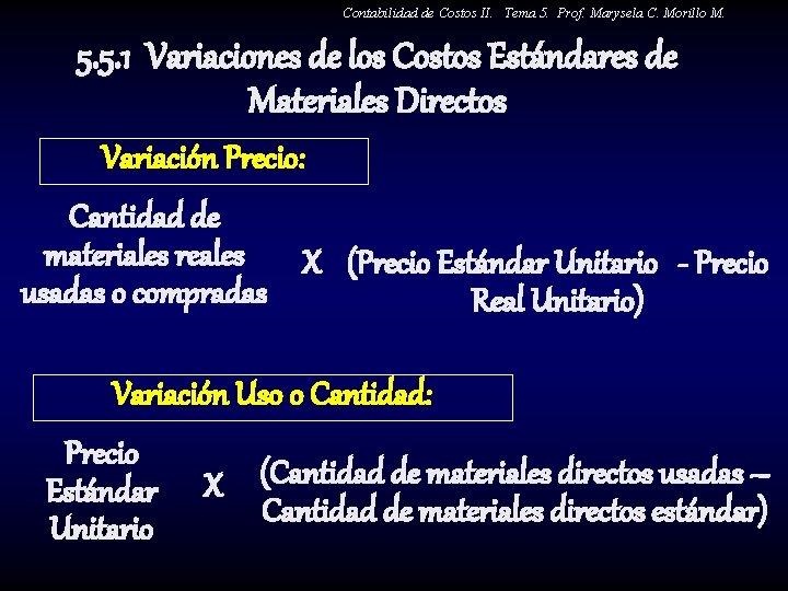Contabilidad de Costos II. Tema 5. Prof. Marysela C. Morillo M. 5. 5. 1