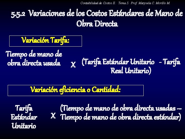 Contabilidad de Costos II. Tema 5. Prof. Marysela C. Morillo M. 5. 5. 2