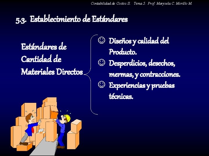 Contabilidad de Costos II. Tema 5. Prof. Marysela C. Morillo M. 5. 3. Establecimiento