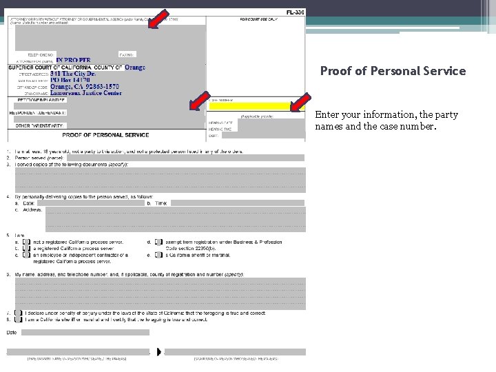 Proof of Personal Service Enter your information, the party names and the case number.