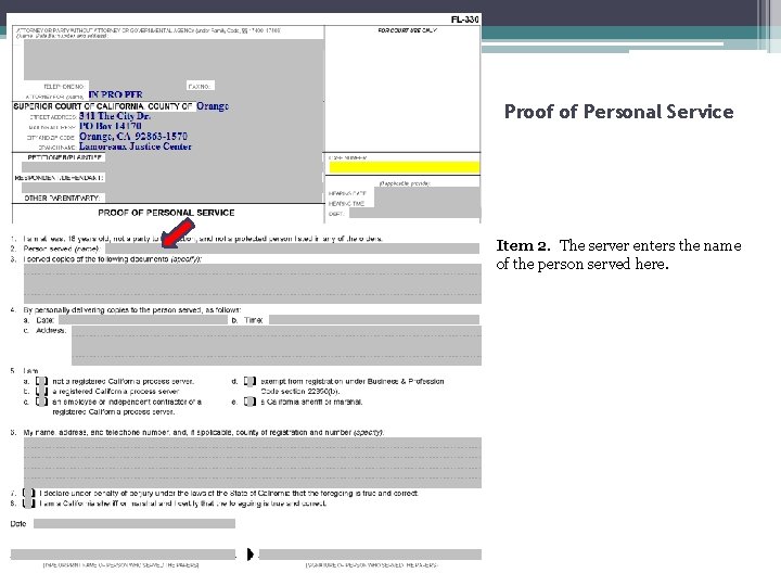Proof of Personal Service Item 2. The server enters the name of the person
